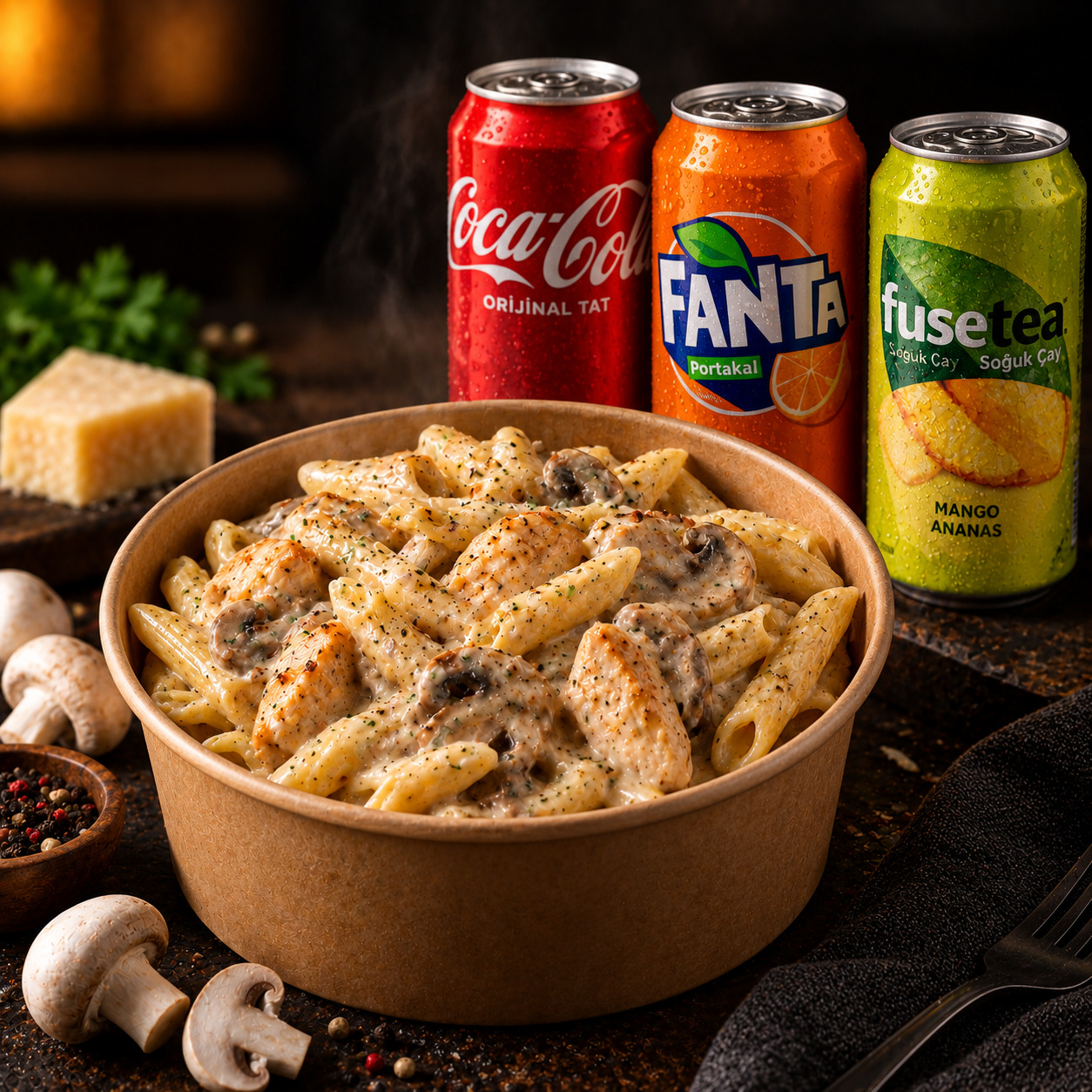 Soslu Tavuxlu Penne + İçecek (330 ml) Kampanyası
