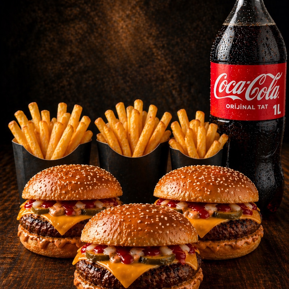 3'lü Jumbo Cheese Burger + 1 lt Cola