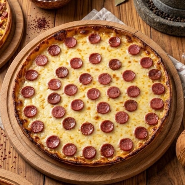 Sosisli, Salamlı Kaşar ve Mozzarellalı Pide Pizza