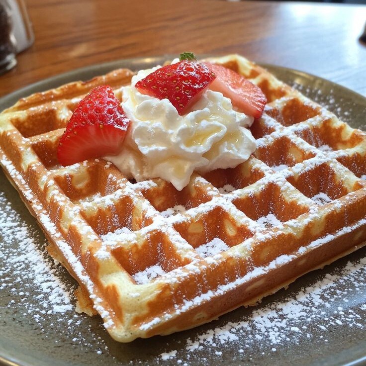 Kremalı Çilekli Pudra Şekerli Waffle