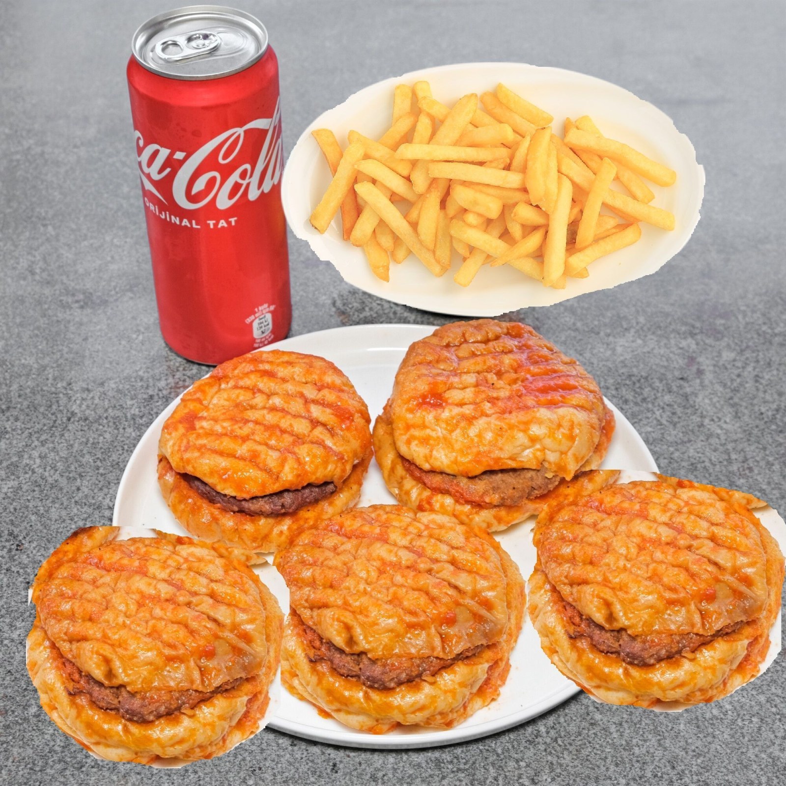 5 li ıslak Hambuger Menü+Patates Menü