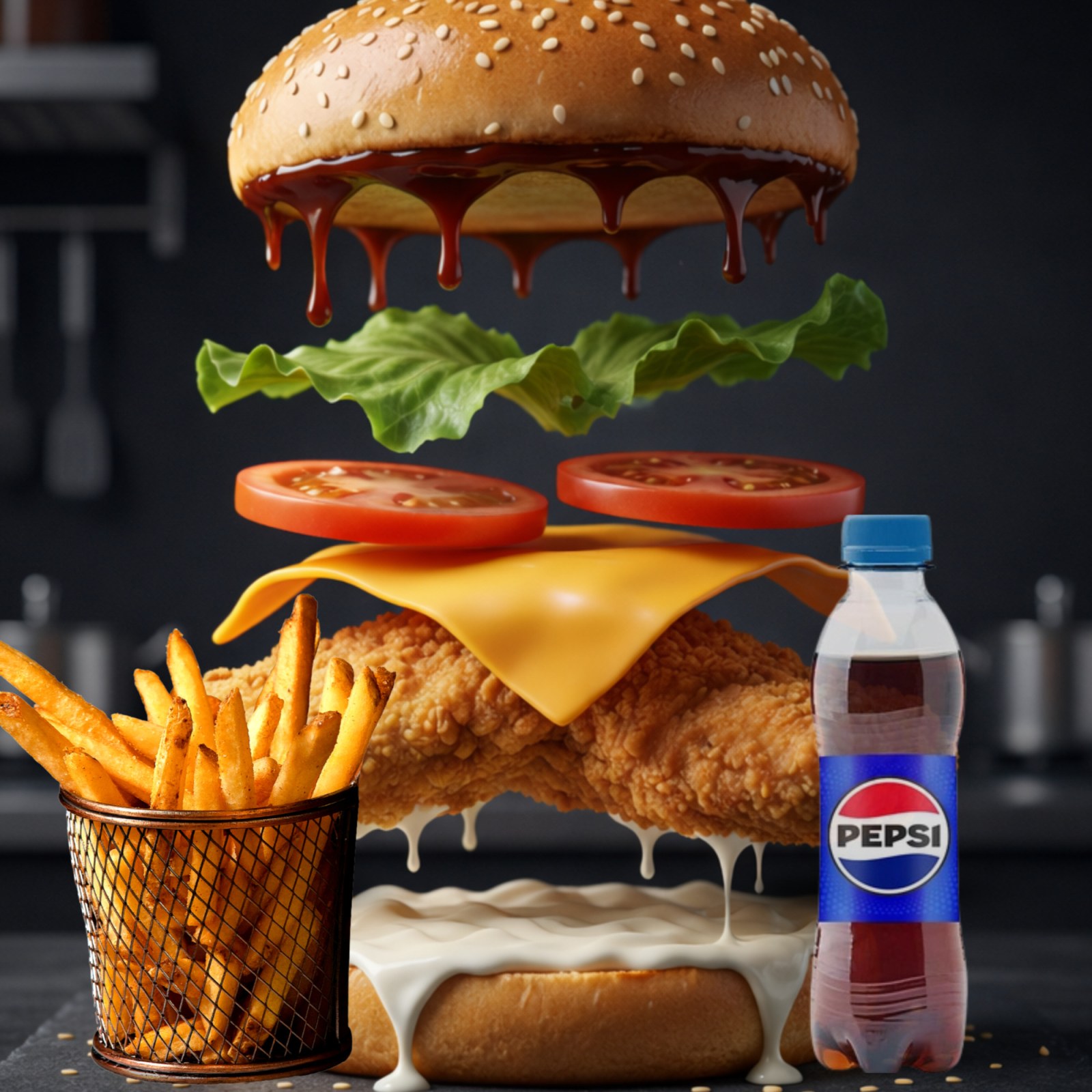 BBQ Tavuk Burger, Patates Kızartması, İçecek (250 ml)