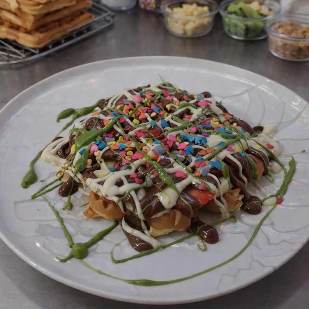 İki Katlı Klasik Çiçek Waffle