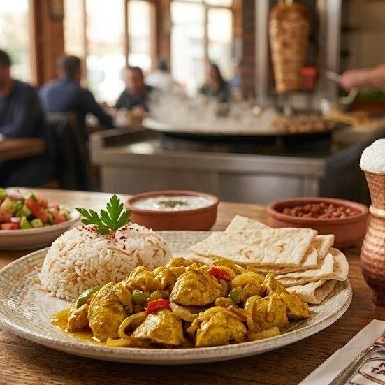 Köri Soslu Tavuk Pilav + Büyük Ayran