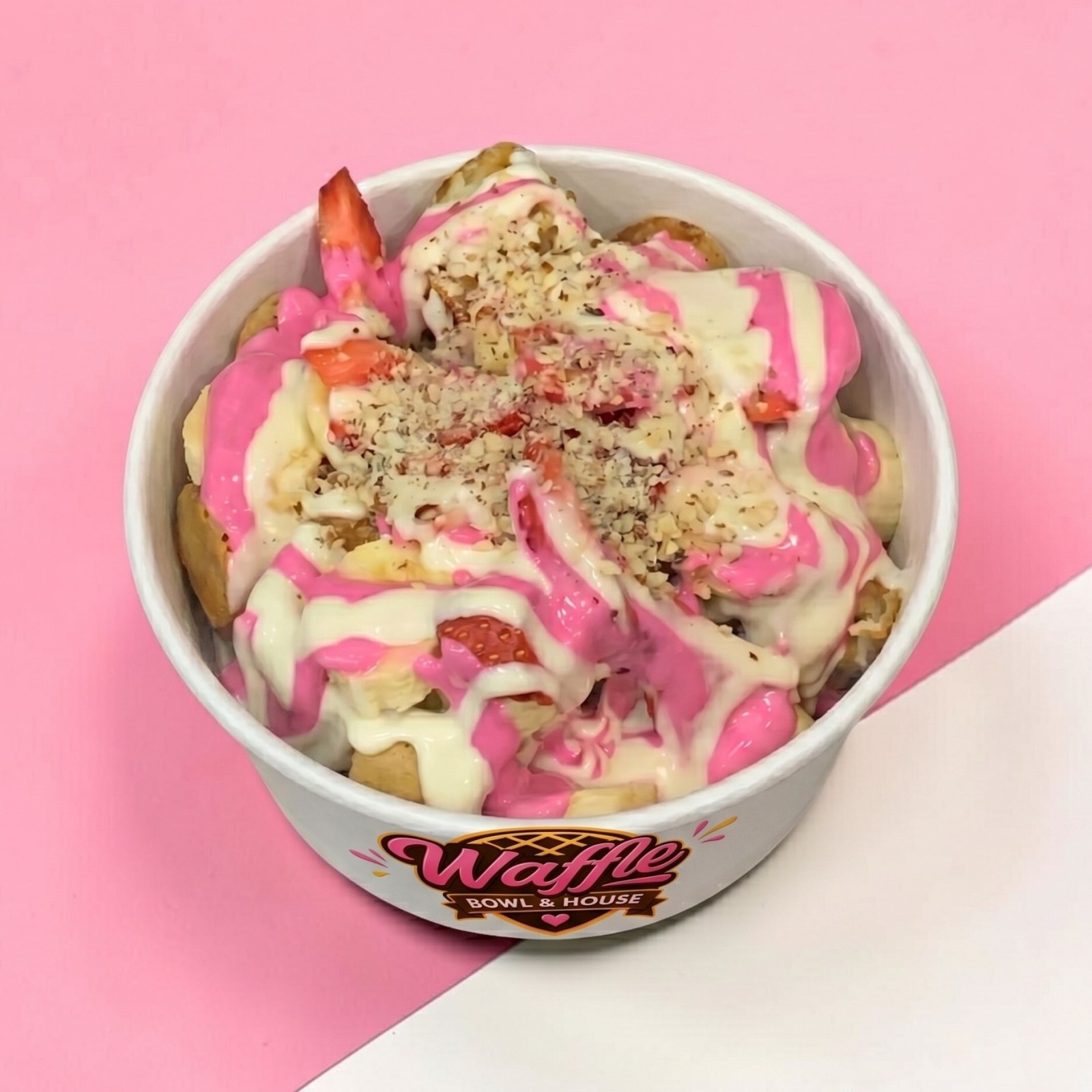 Pembe Beyaz Waffle Bowl (Büyük)