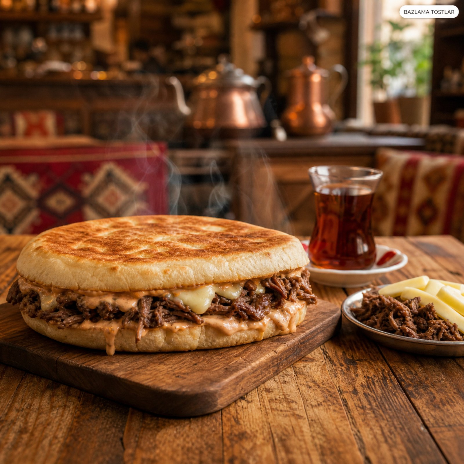 Kavurmalı Kaşarlı Bazlama Tost