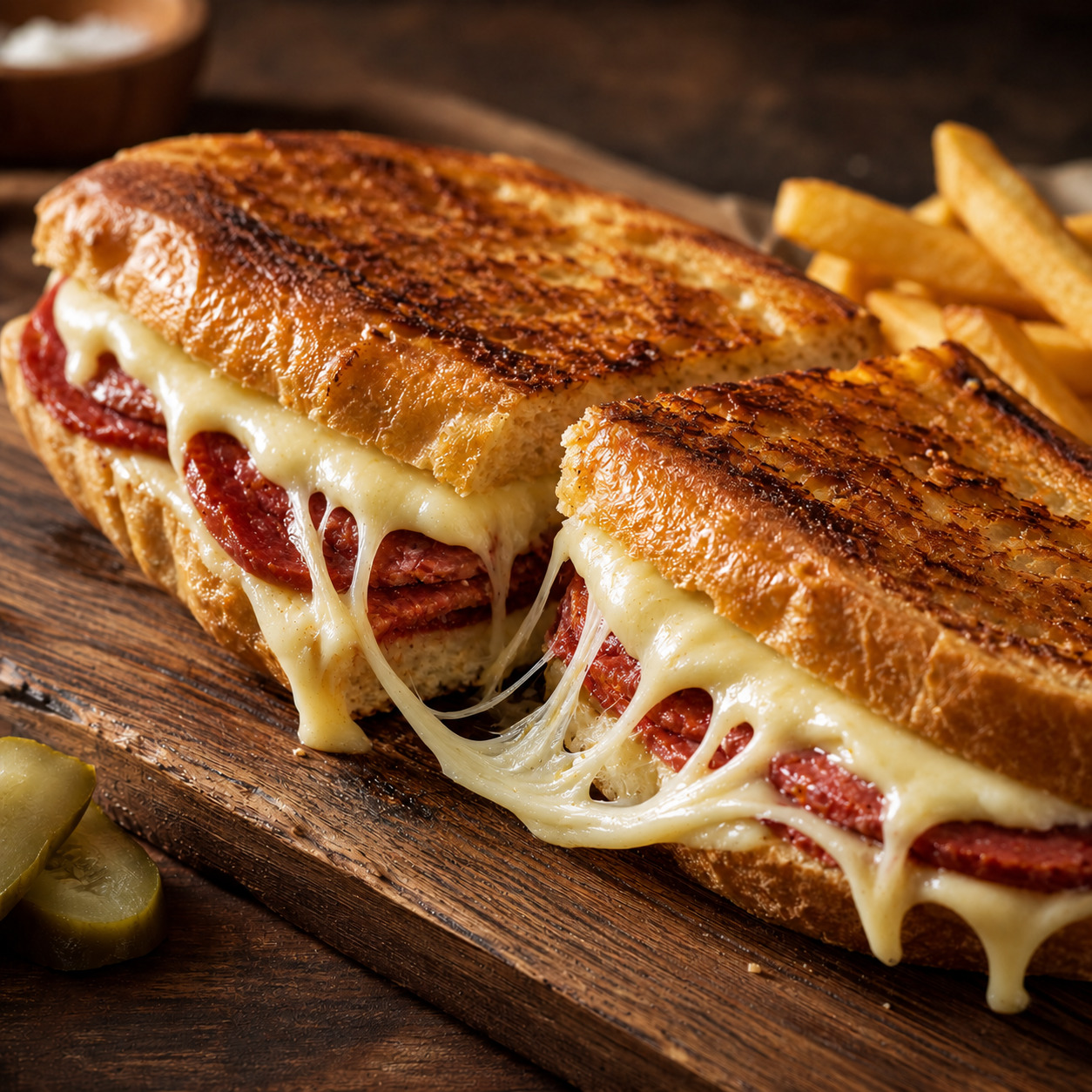 Yarım Ekmek Kaşarlı Sucuklu Tost