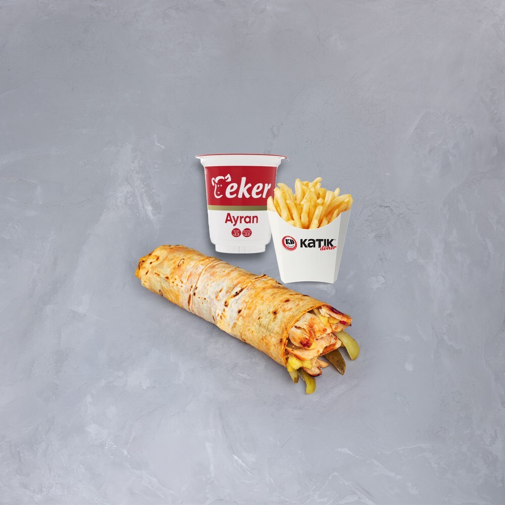 Katık Tavuk Döner Dürüm (100 gr) Ayran + Patates Menü