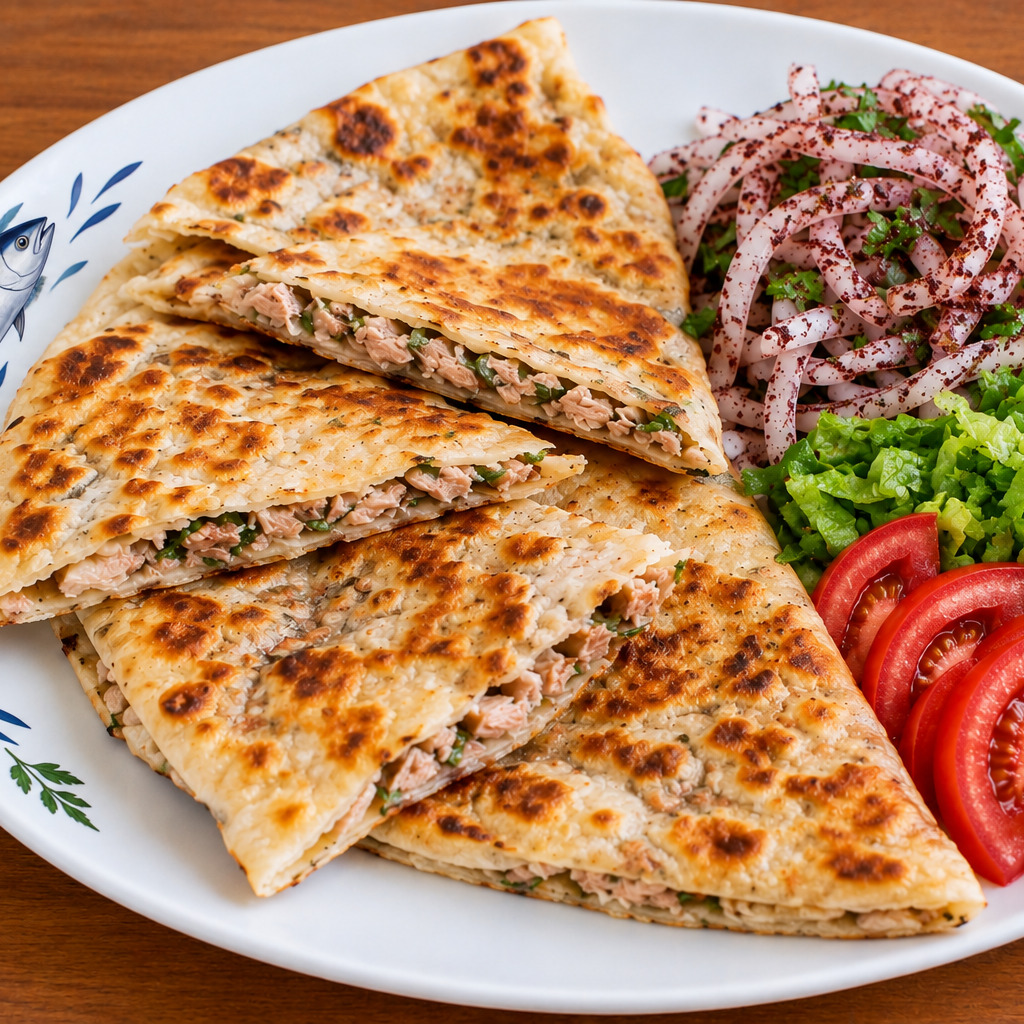 Ton balıklı gözleme ve salata menü