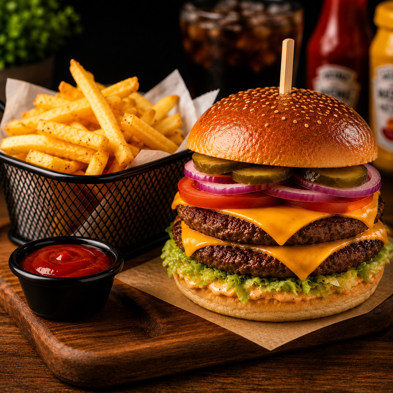 Double Cheeseburger Menü +Patates Kızartması