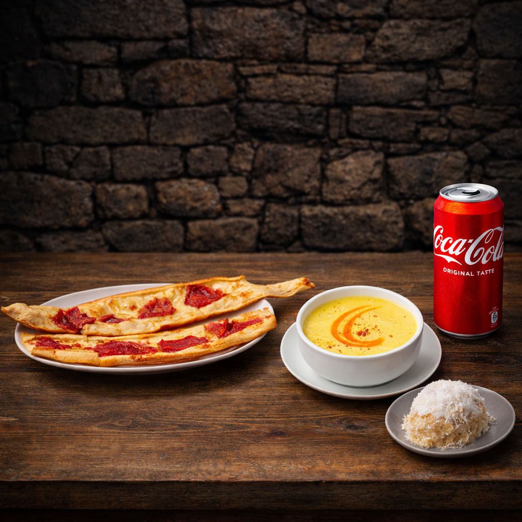 Kaşarlı Pastırmalı Pide + Tatlı + Çorbalı Menü