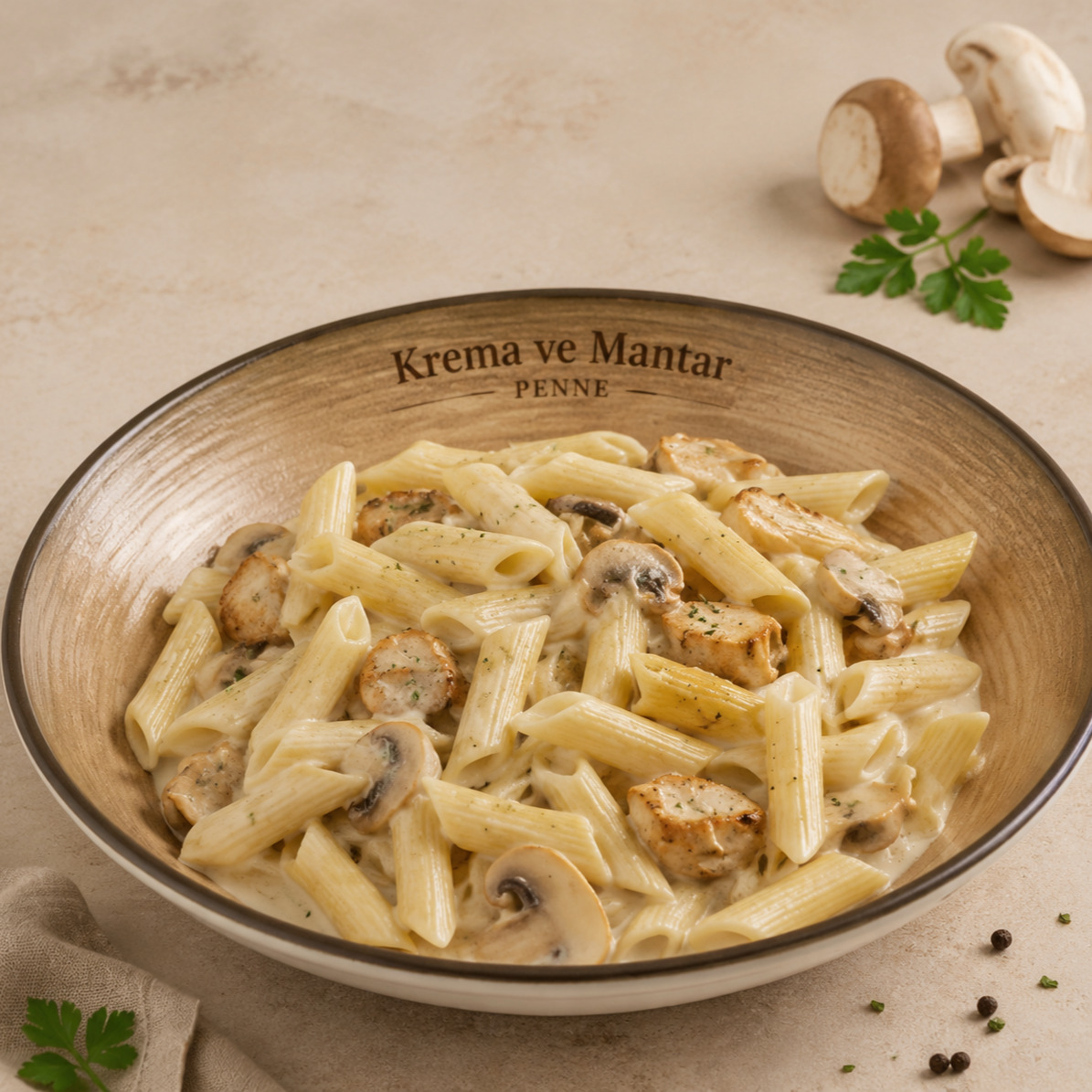 Kremalı Mantarlı Penne