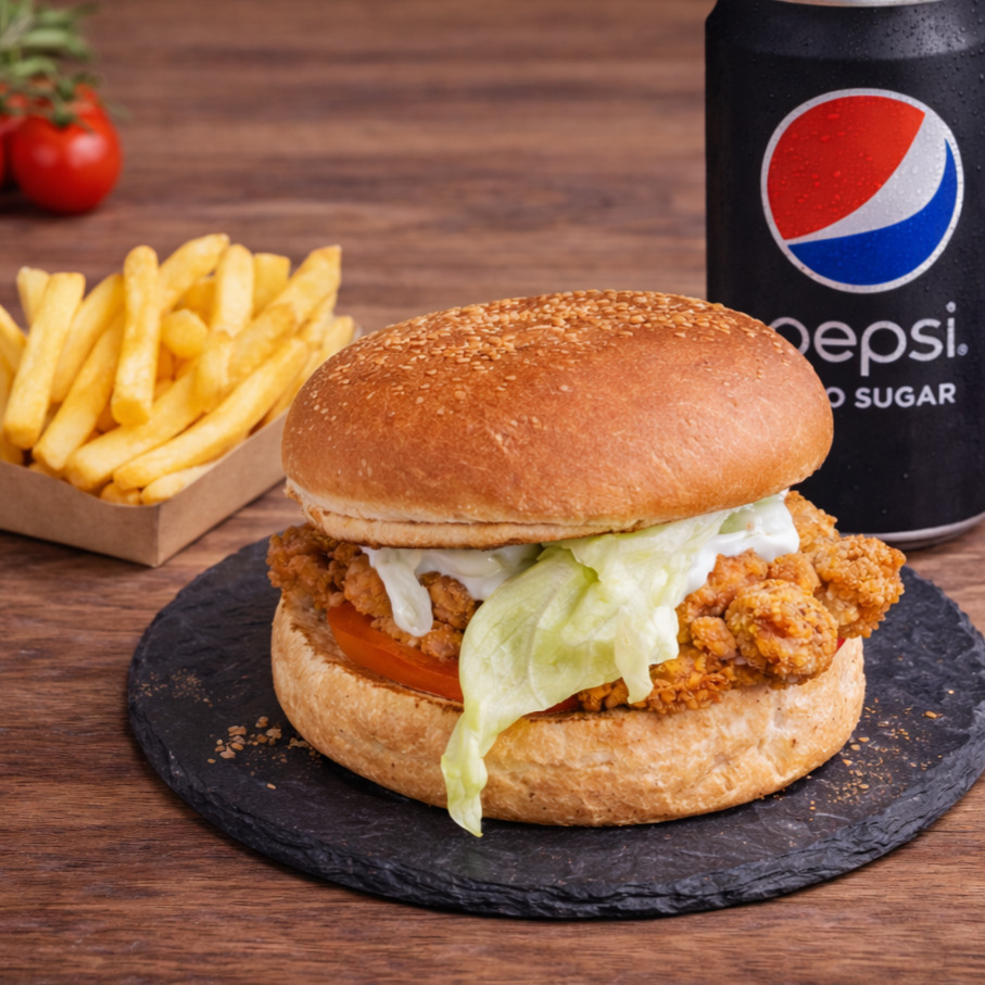 Közzdevich Çıtır Tavuk Bonfile Burger Menü [ Bonfile Burger, + Patates Kızartması + İçecek]
