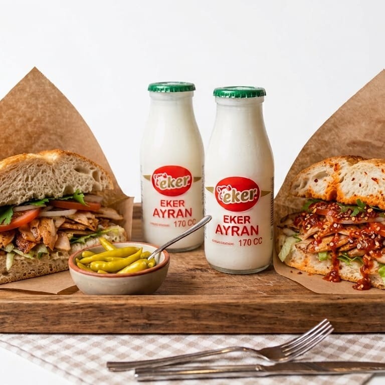 2 Yarım Ekmek Arası Tavuk Döner + 2 Ayran