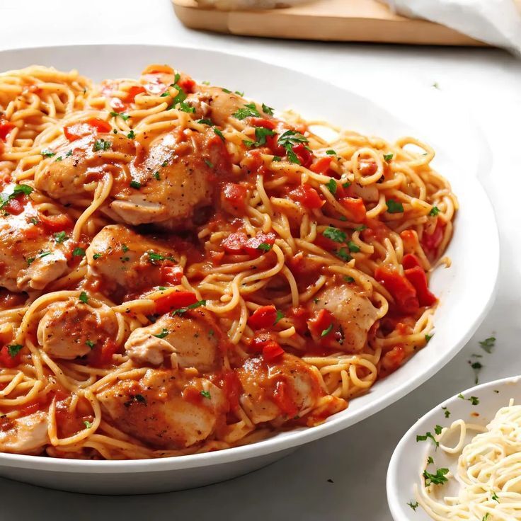 Domatesli Tavuklu Mantarlı Spagetti