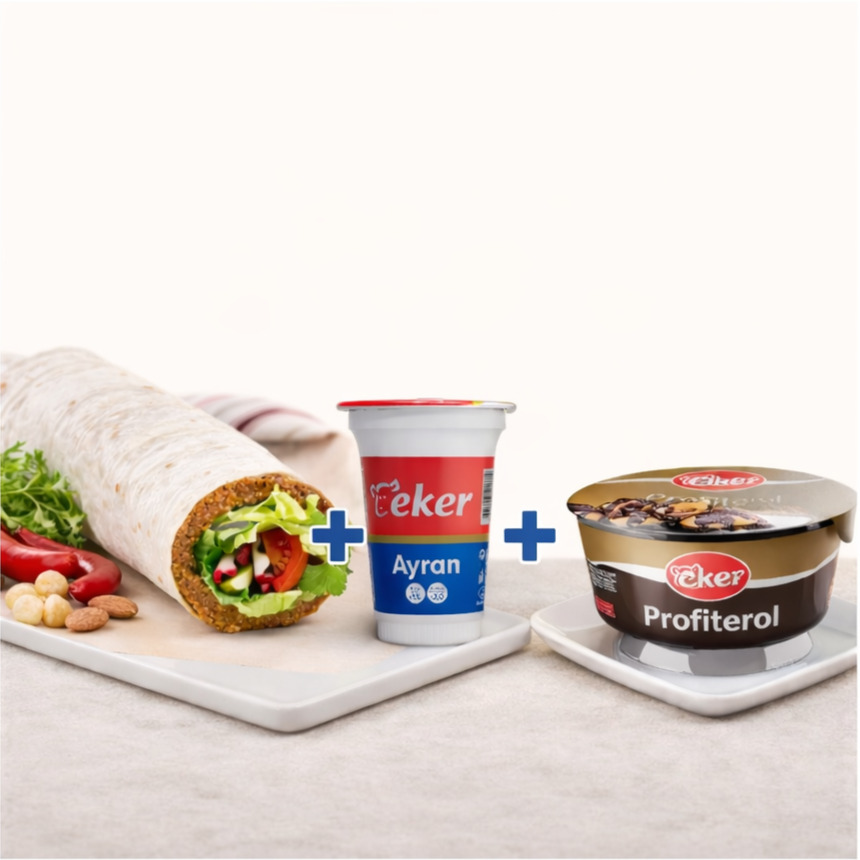 Çiğ Köfte Dürüm + Ayran + Tatlı