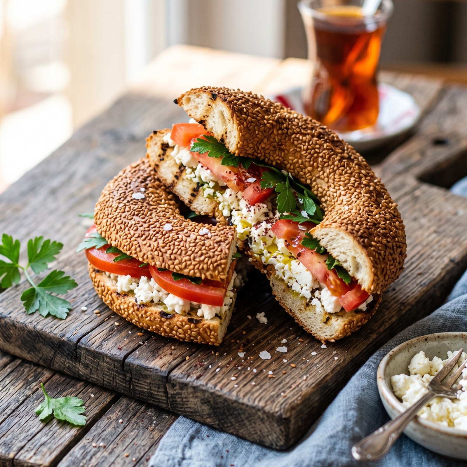 Beyaz Peynirli Domatesli Simit Tost