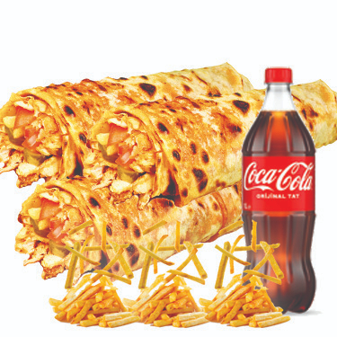 Tavuk Döner 3 Medium Dürüm + 3 Patates + Litrelik Cola