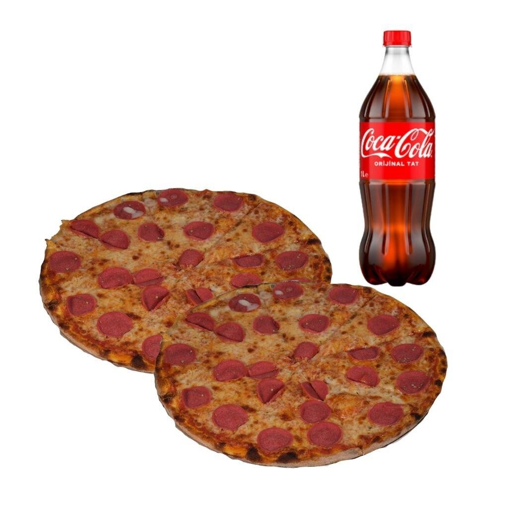 2 Büyük Salamlı Pizza Menü + 1 Lt Coca Cola