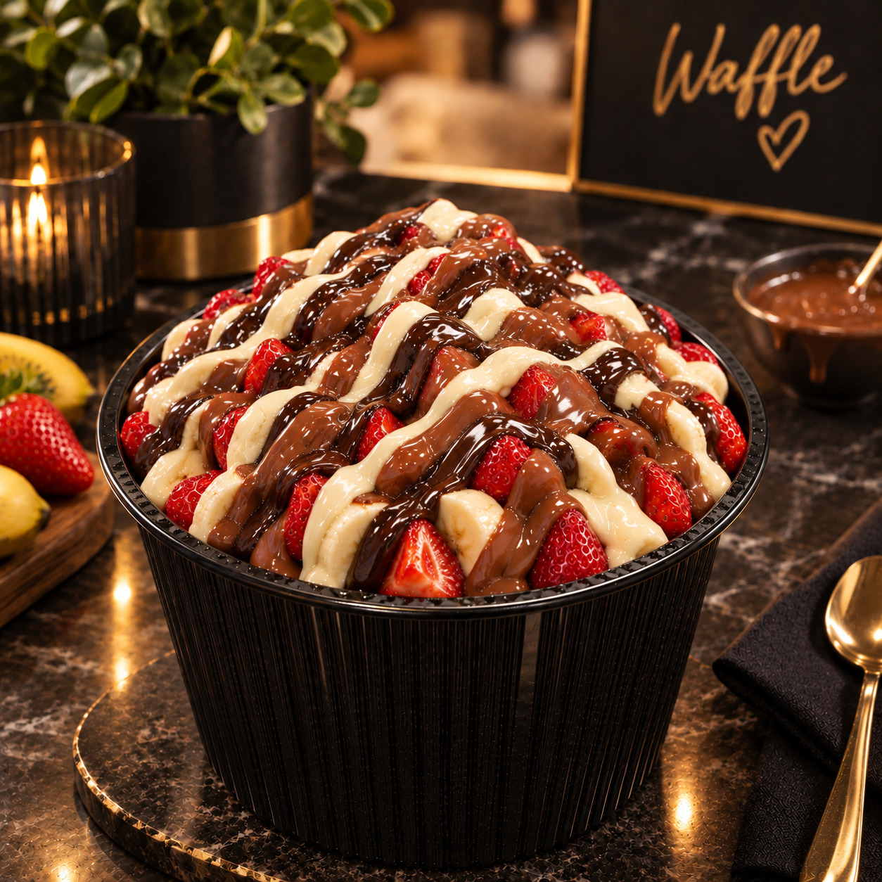 Muzlu ve Çilekli Waffle Cup