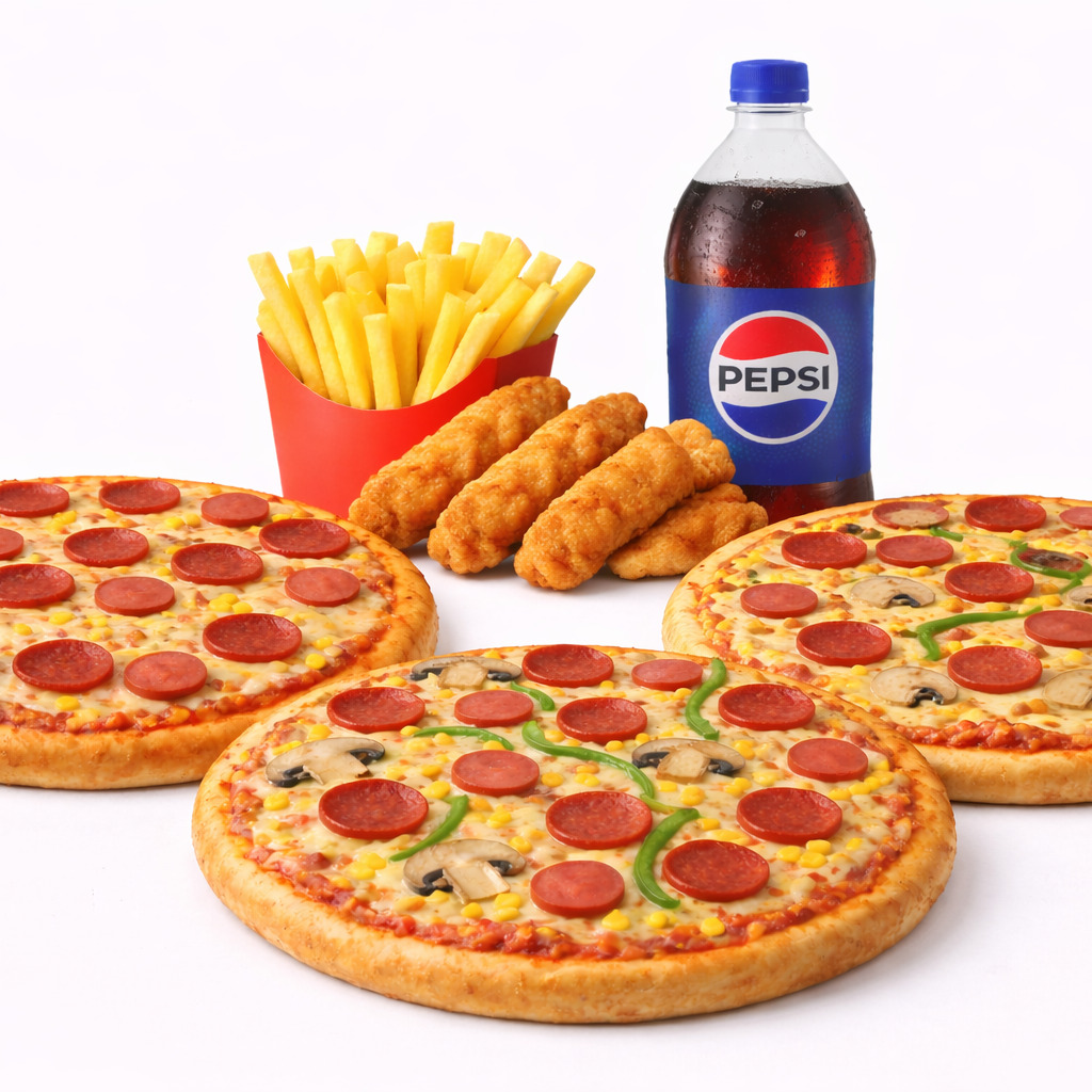 3 Küçük Pizza & Patates & Çıtır Tavuk & İçecek