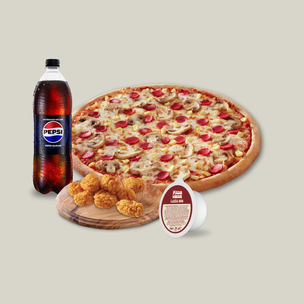 Orta Boy Pizza + Seçeceğiniz Yan Ürün + Pepsi Zero Sugar (1L.)