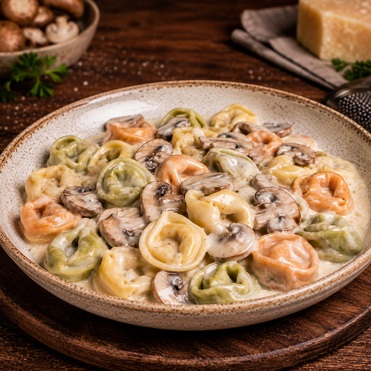 Kremalı Mantarlı 3 Renkli Tortellini