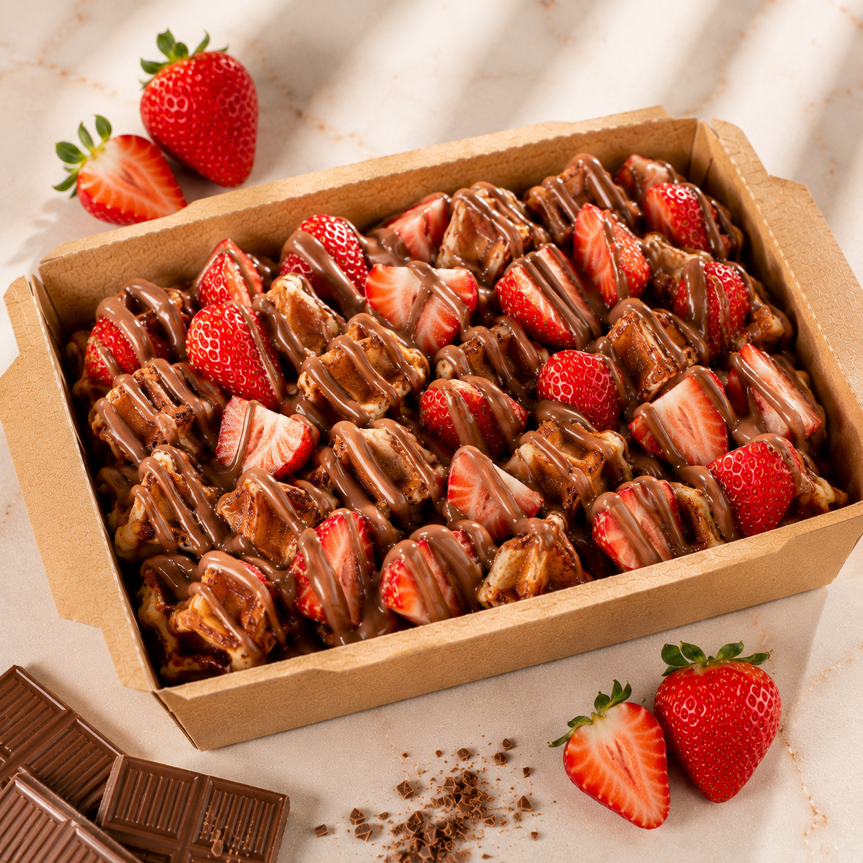 Çilekli Kovada Sütlü Çikolatalı Waffle