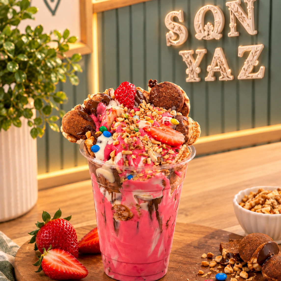 Çilekli Waffle Cup