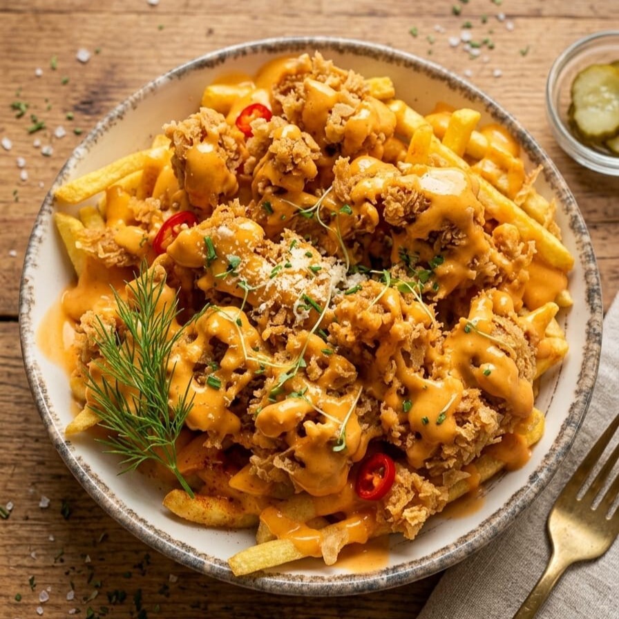 Cheddar sauce chicken fries