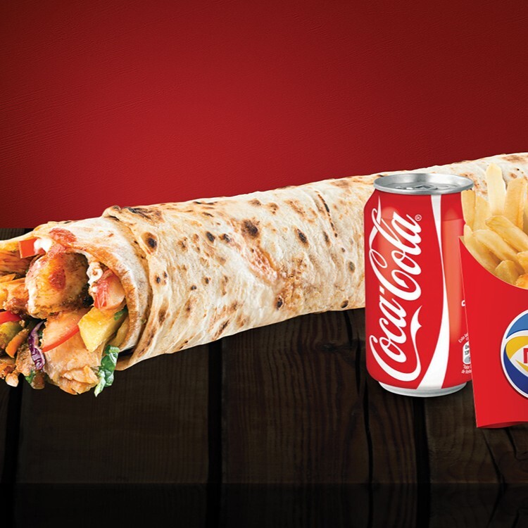 Coca-Cola Fırsatı Dois Mega Tavuk Döner Dürüm(80gr) + Patates Kızartması + Kutu İçecek(330ml)