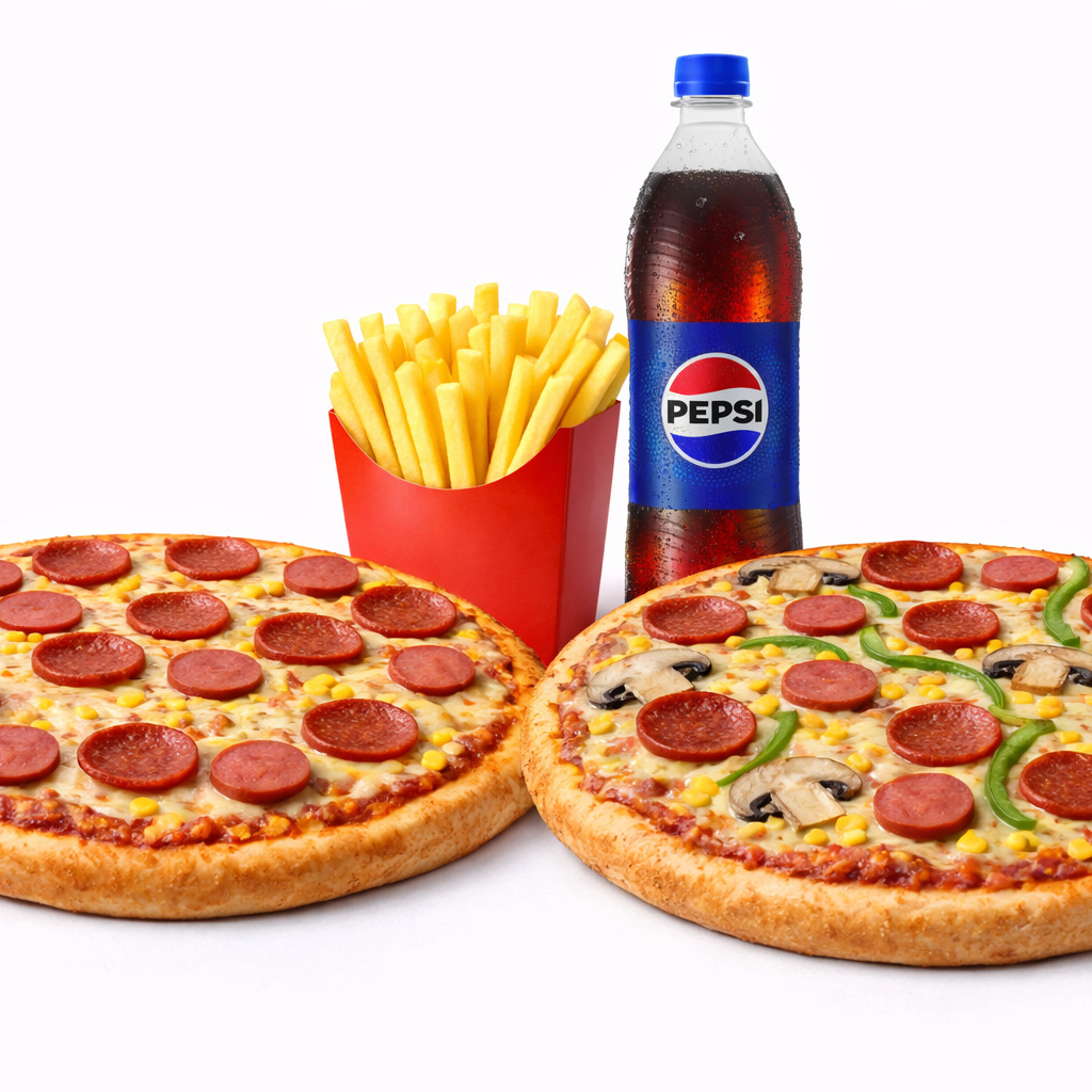 2 Küçük Pizza & Patates & İçecek