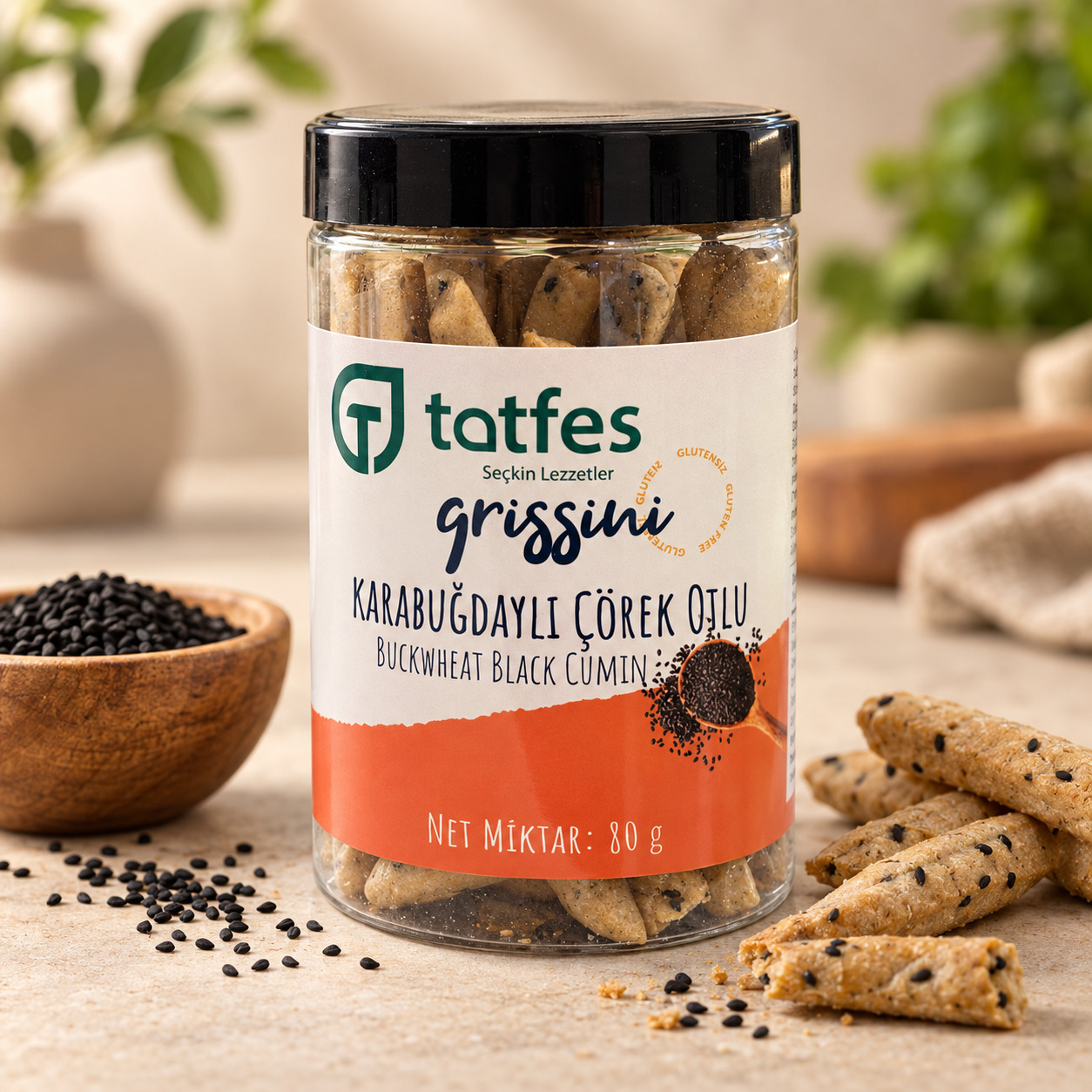 Tatfes Karabuğdaylı Çörek Otlu Grissini - 80 gr