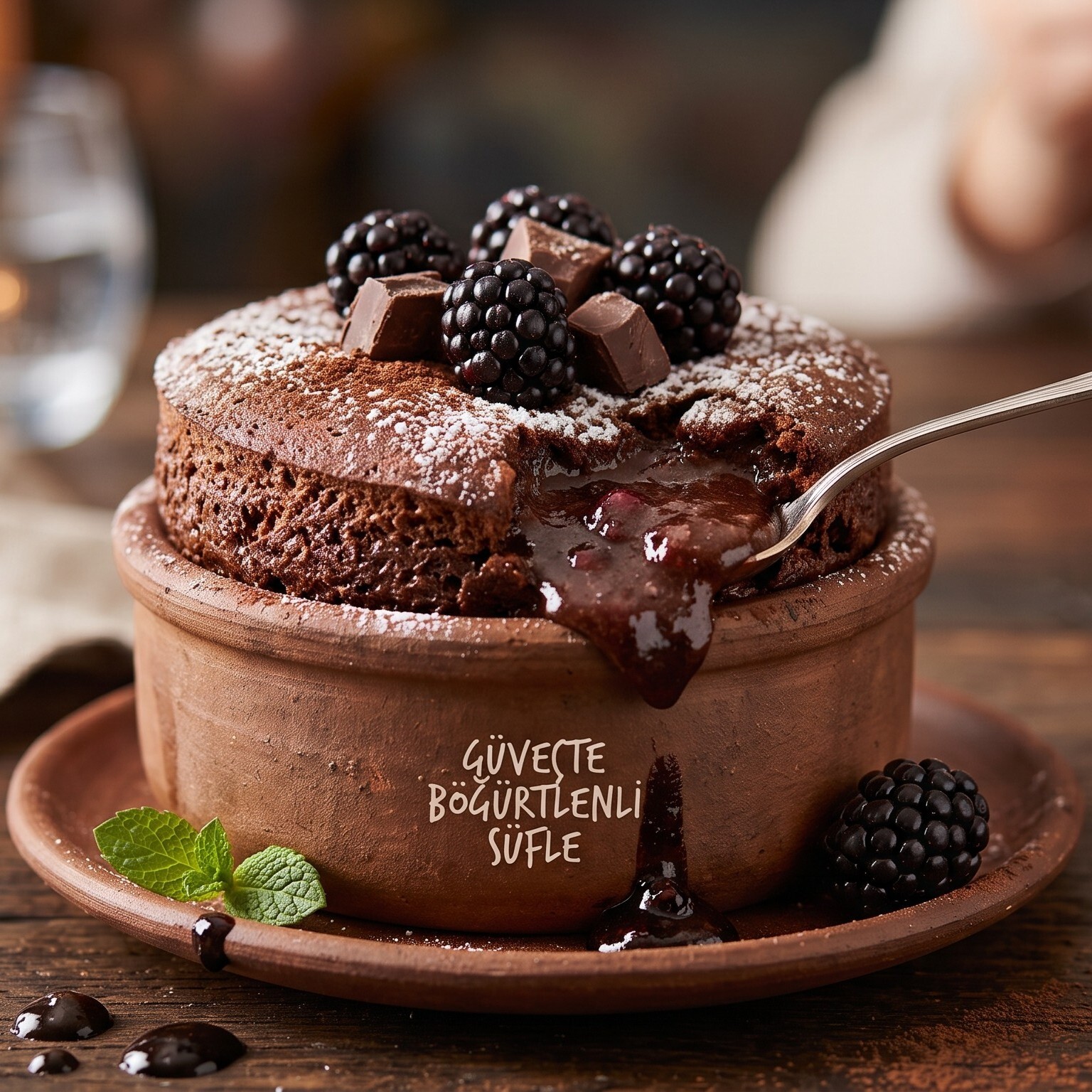 Böğürtlenli Güveçte Çikolatalı Sufle