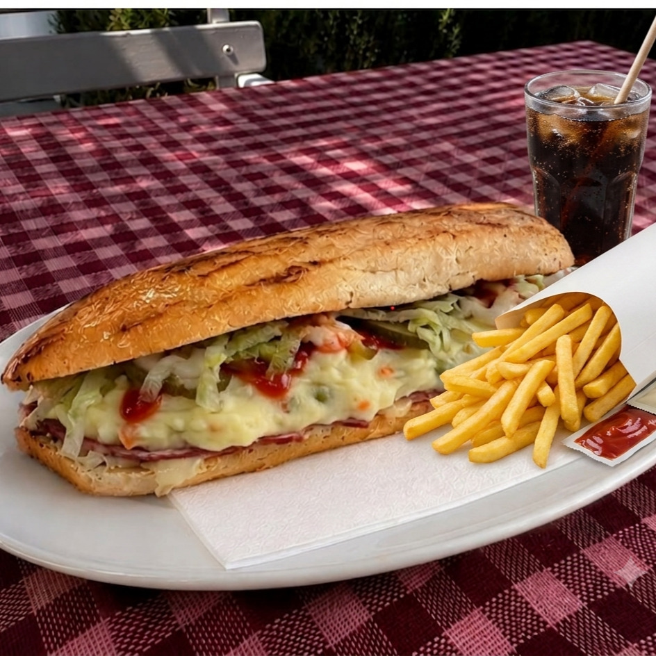 Süper Karışık Sıcak Sandviç (Orta) Menü (Sandviç+ İçecek + Patates Kızartması
