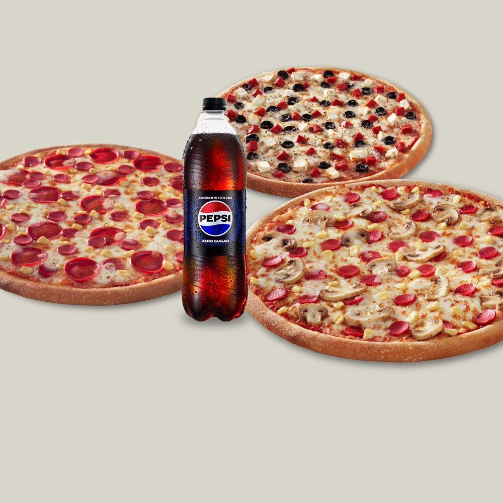 3 Adet Orta Boy Pizza + Pepsi Zero Sugar (1 L.)