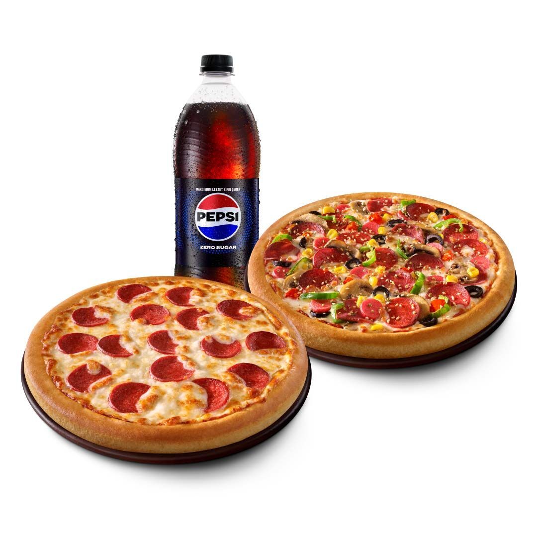 Dilediğin 2 Orta Boy Pizza + İçecek (1 L.)