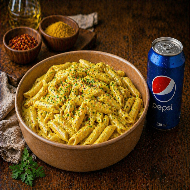 Köri Soslu Tavuklu Penne Bowl Makarna 500 gr + 330 ml Pepsi