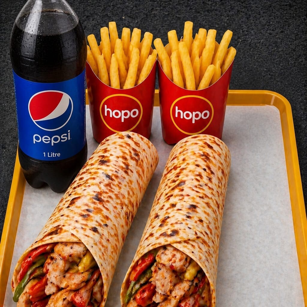 Hatay Usulü 2'Li Dürüm Menü (2 dürüm + 2 patates+ litre Kola)