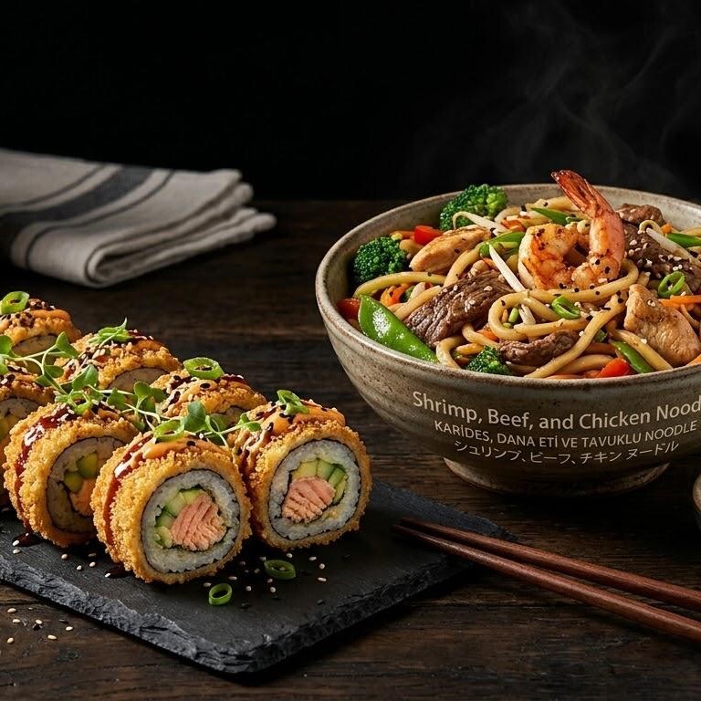 Somon Crunchy Roll + Singapur Noodle + 1 Coca Cola