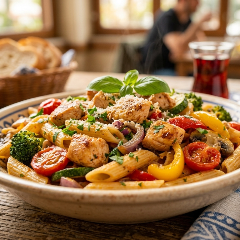 Sebzeli & Tavuklu Penne Alfredo