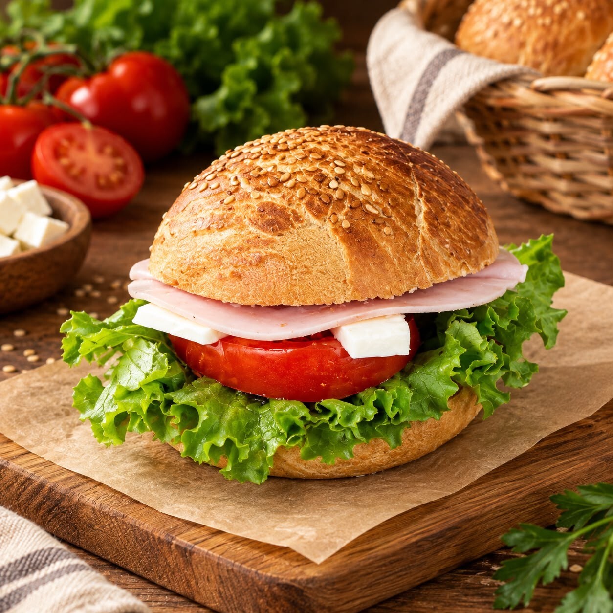 Marul Domates Beyaz Peynir Salam Mini Burger (1 Adet)