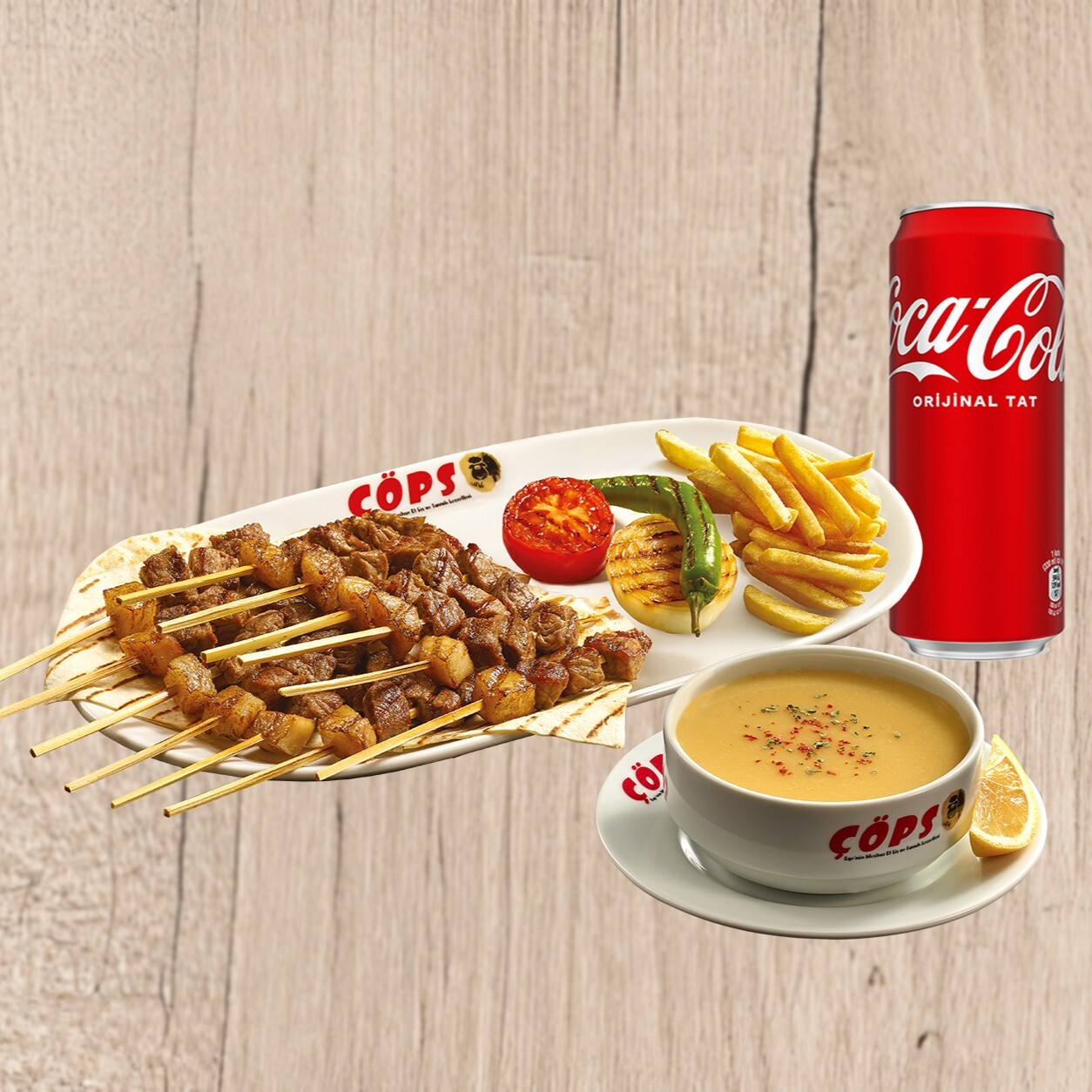 Avantajlı Çöp Şiş Menü (Ana Yemek + Çorba + Coca-Cola 33 cl.)