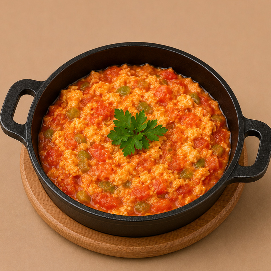 Bakır Tavada Pişen Menemen (Soğanlı) 2 Yumurtalı