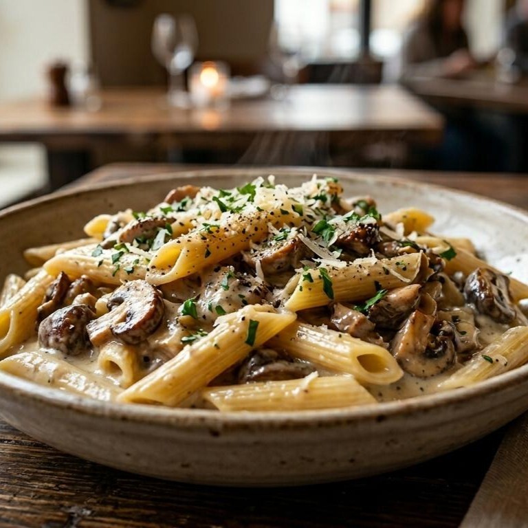 Zengin Trüf Yağlı Krema Mantar Soslu Penne