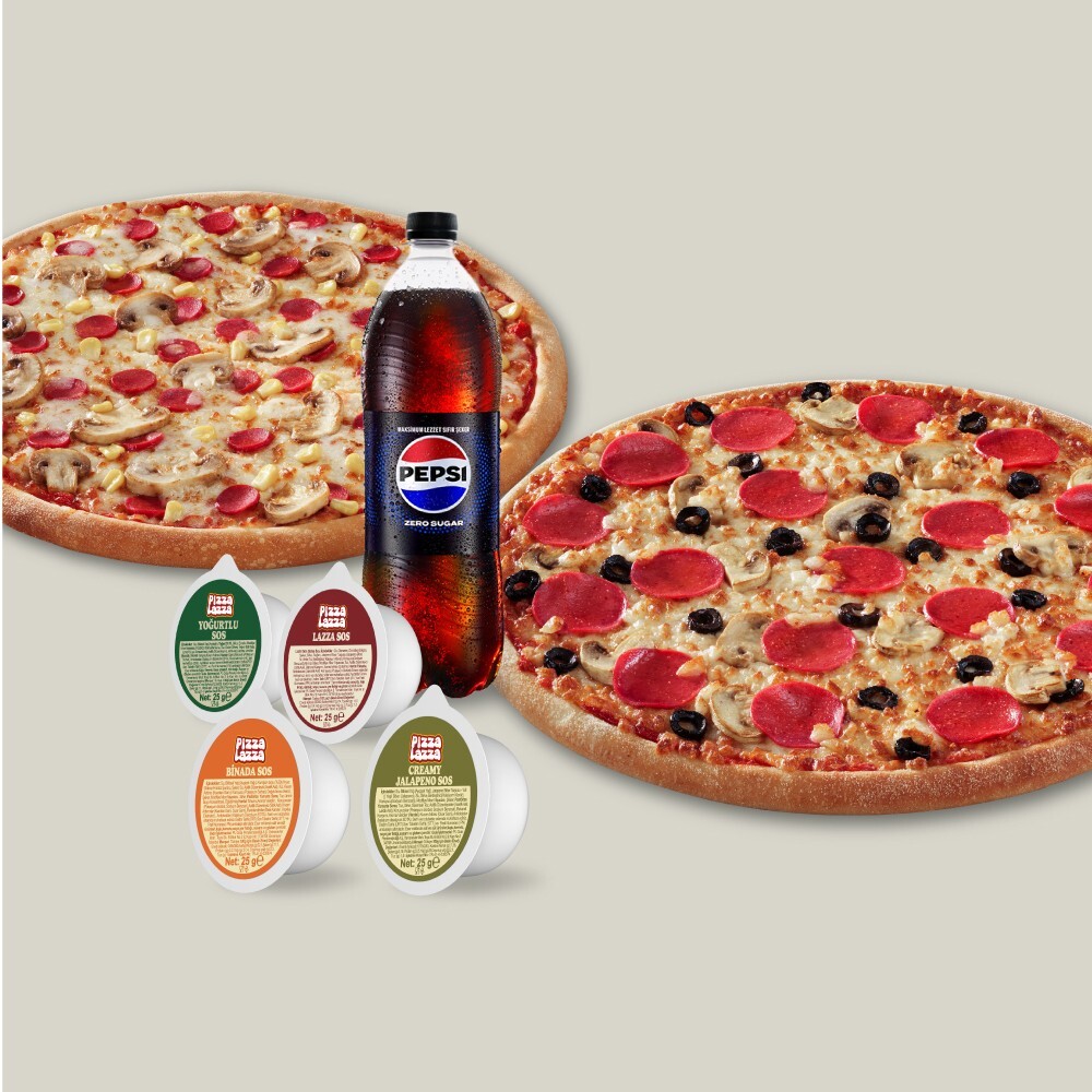2 Adet Büyük Boy Pizza + Pepsi Zero Sugar (1 L.)