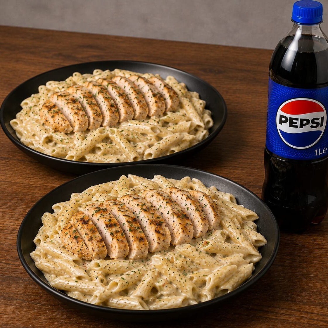 2 Adet Tavuklu Penne Alfredo + İçecek (1 lt)