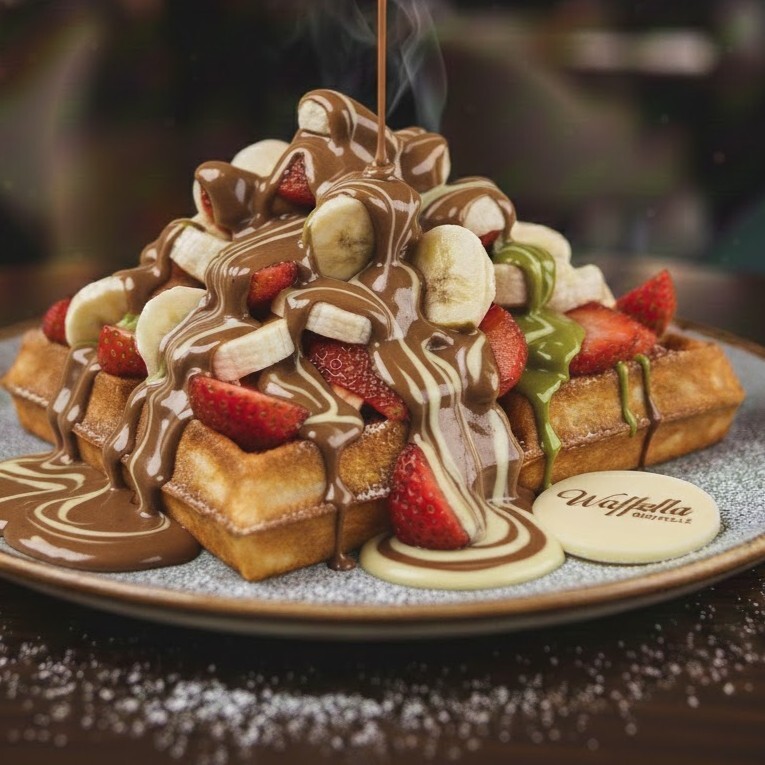 Çikolata Şöleni Waffle (Çilek/Muz/Çikolata Sosu)
