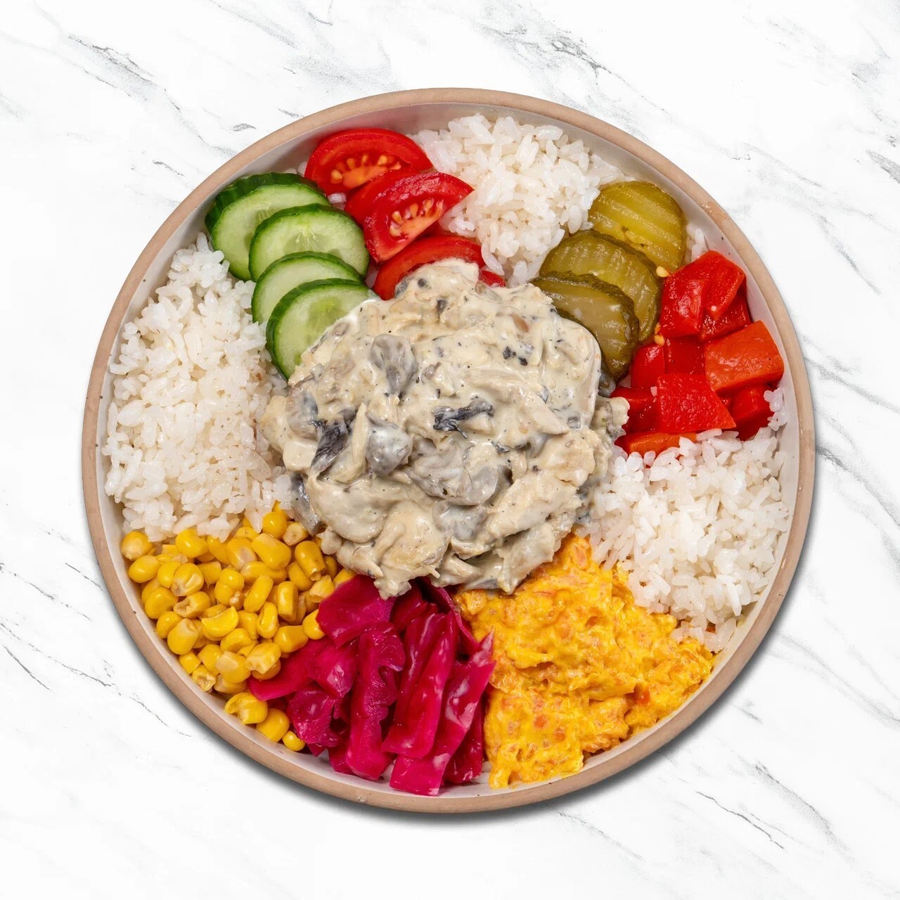 Kremalı Mantarlı Tavuk Pilav Kasesi