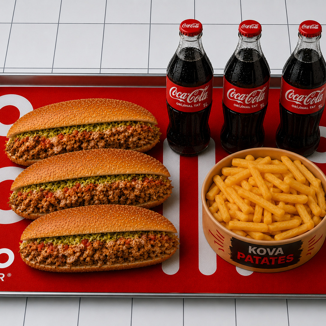 3 Ekmek Arası Tavuk Döner & 1 Kova Patates Kızartması & 1 LT Kola